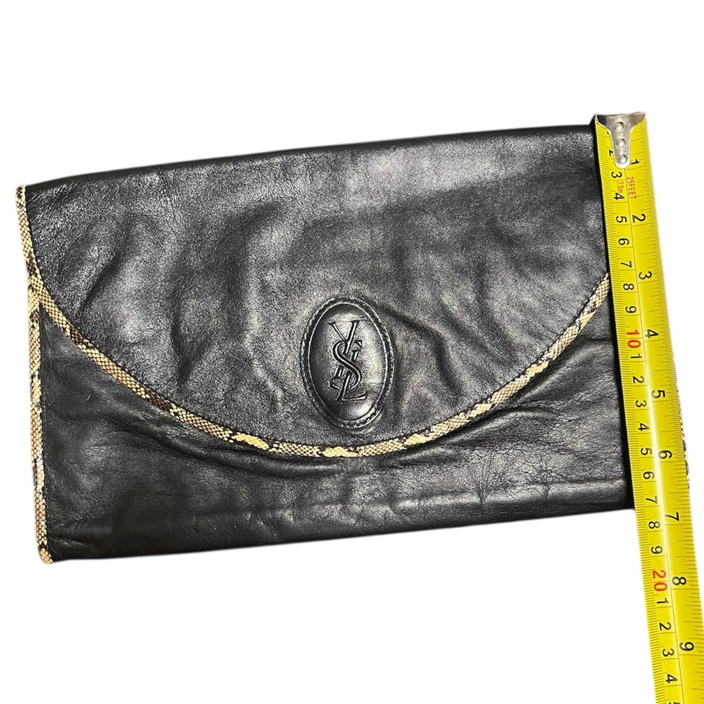Vintage Yves Saint Laurent Black Leather Fold-Over Clutch with Snake Trim - Picture 7 of 10